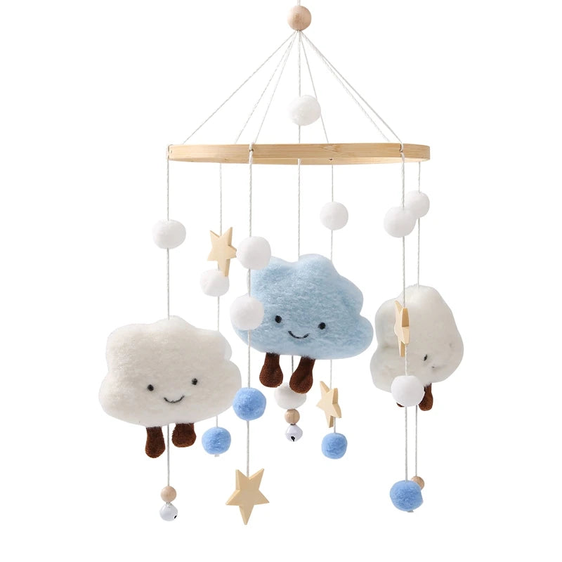 Wooden and Felt Crib Mobile with Cloud and Star Rattles