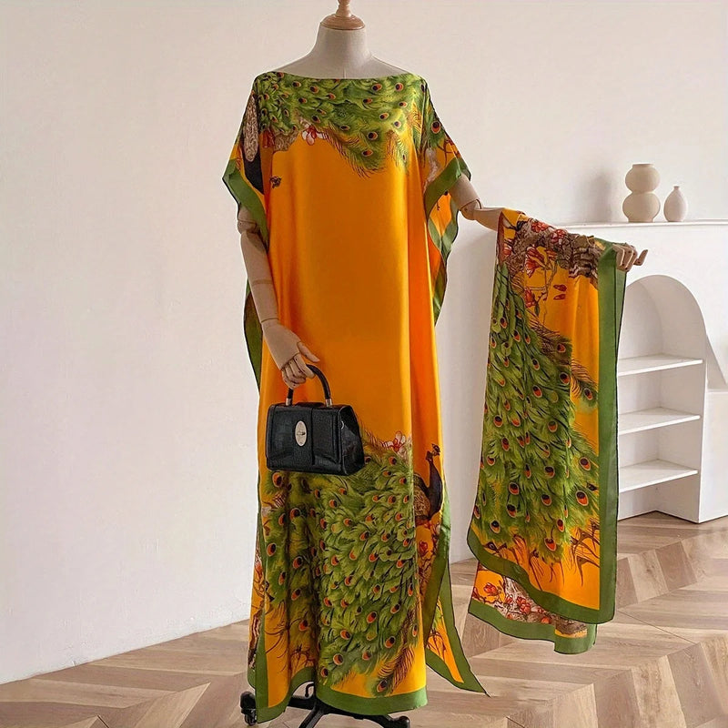 Floral Butterfly Peacock Print Shawl & Scarf Set