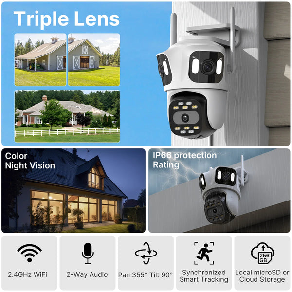 Tri-Lens PTZ WiFi Security Camera with Auto-Tracking