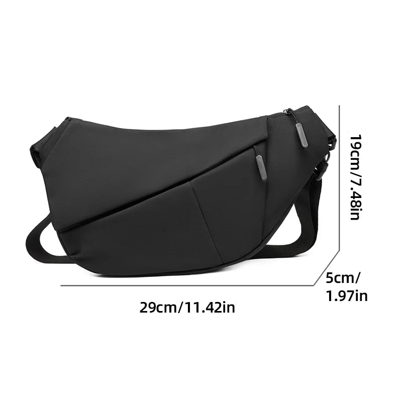 Black practical chest bag designed for outdoor activities and daily use.