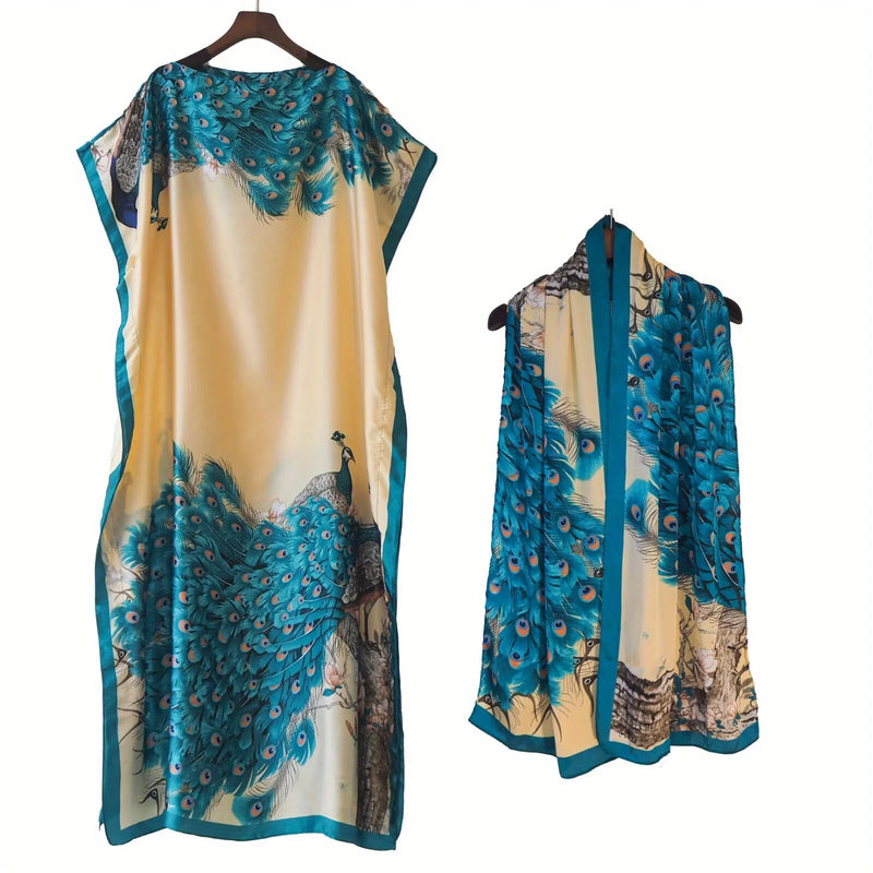 Floral Butterfly Peacock Print Shawl & Scarf Set