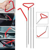 Red emergency car door unlock tool kit with an air wedge and grabber shown in various angles