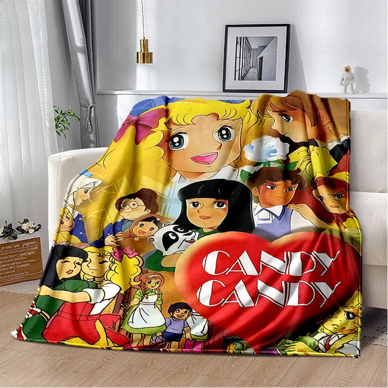 Cartoon Anime Flannel Throw Blanket in Candy Girl Design