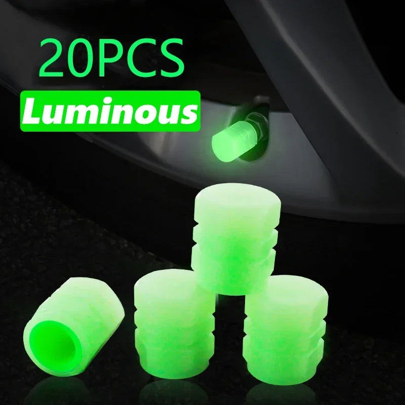Glow-in-the-Dark Valve Caps for Car, Motorcycle & Bicycle Wheels (Set of 20)