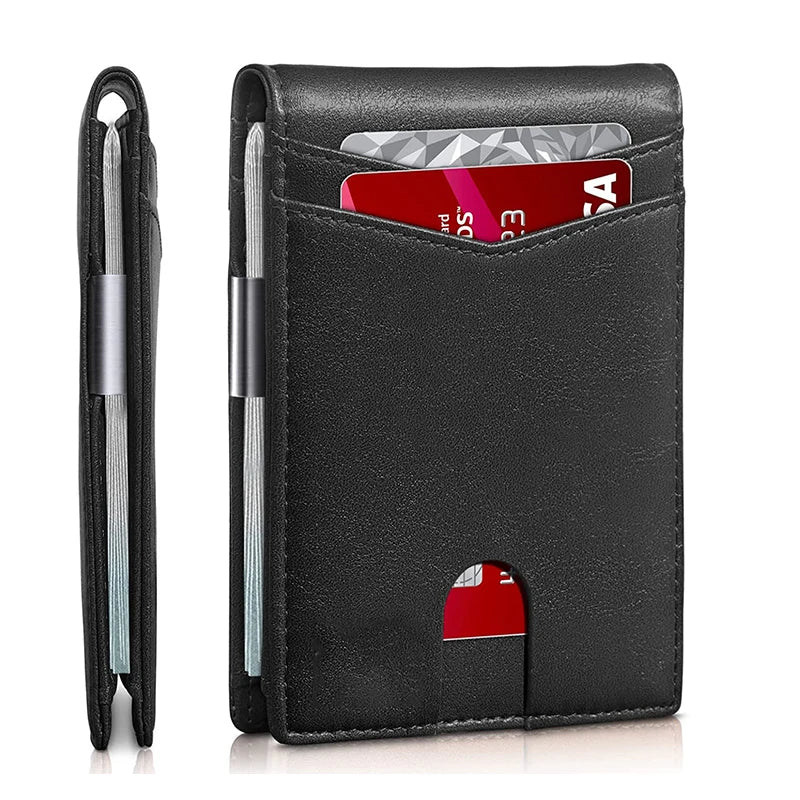 Slim RFID-Blocking Carbon Fiber Leather Wallet