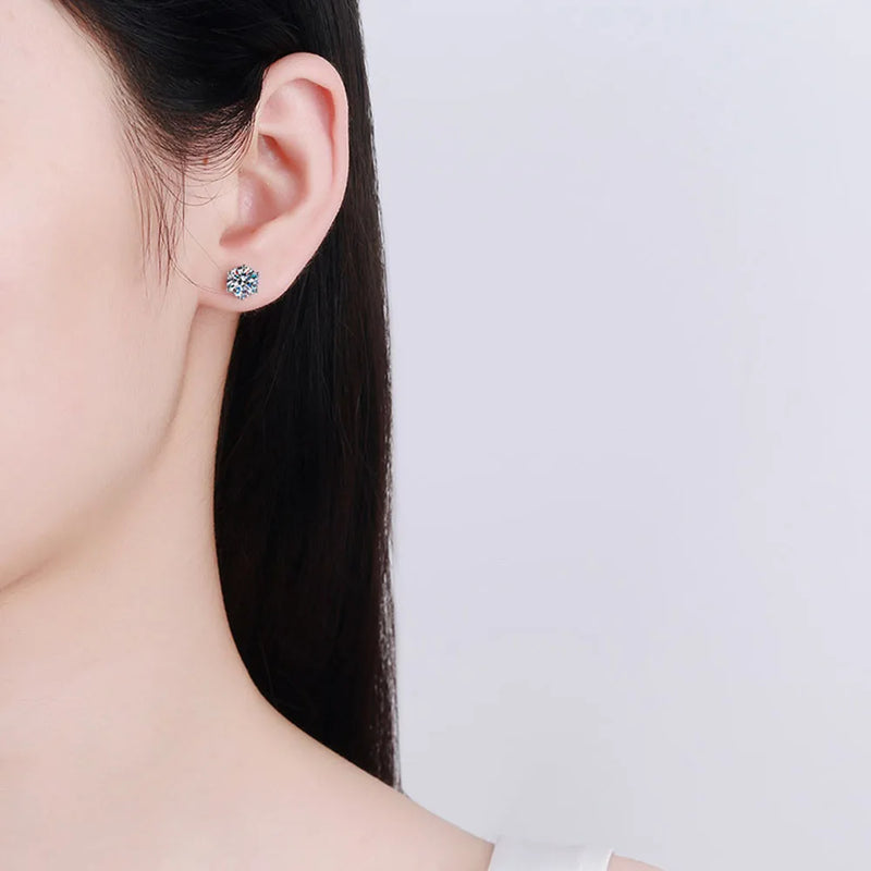 Round Moissanite Stud Earrings in Sterling Silver