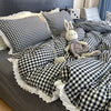 Lace Trim Plaid Duvet Cover Set with Pillowcases