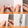 Step-by-step guide showing how to install magnetic curtain clips on a white curtain.