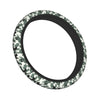 A black steering wheel cover with a camouflage pattern.
