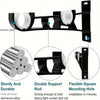 Black aluminum curtain rod brackets for durable and reliable installation.