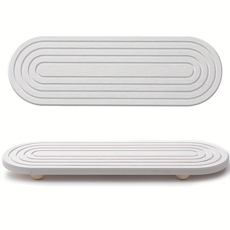 White diatomite stone tray with concentric grooves for kitchen and bathroom countertops