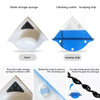 A magnetic double-sided window cleaner showing the front and reverse side, along with a cleaning pad and safety rope.