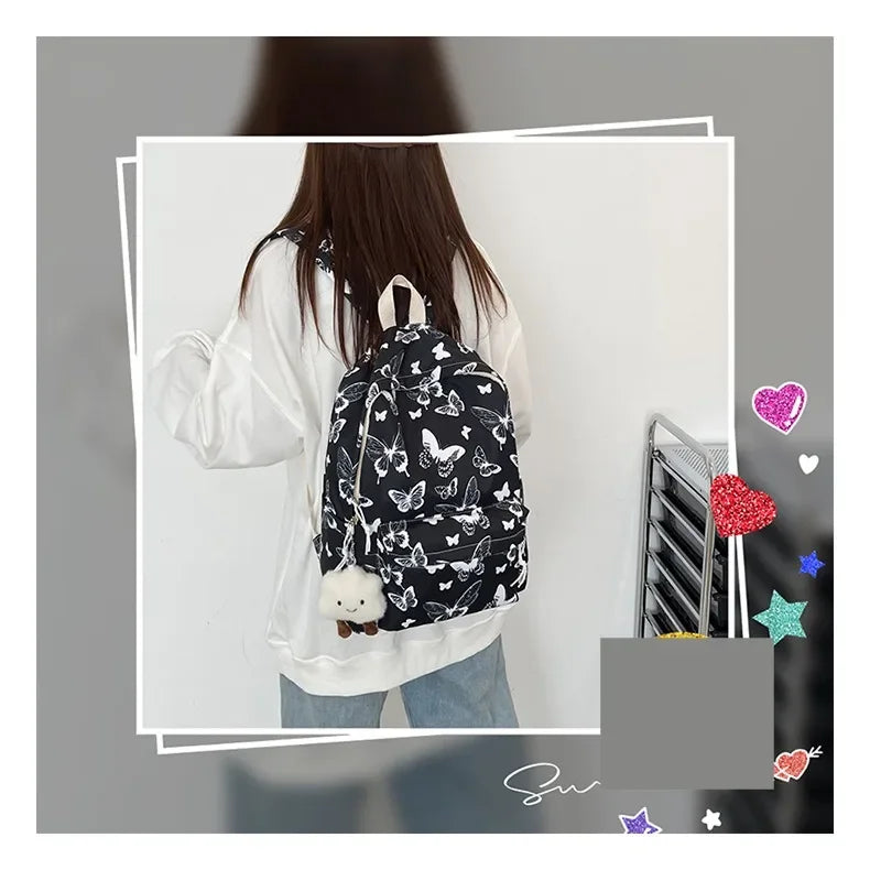 Butterfly Print Canvas Backpack for Women