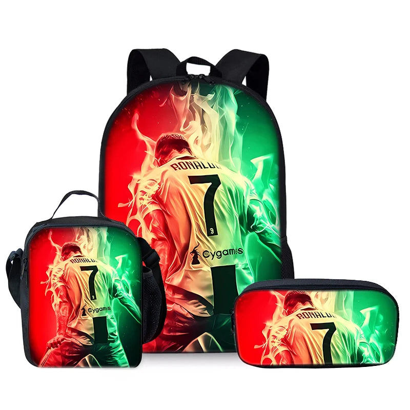 CR7 Football Player 3D Cartoon School Backpack Set for Kids