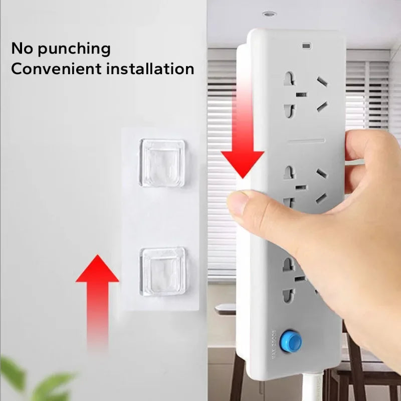 A hand installs transparent adhesive wall hooks onto a white door, demonstrating convenient no-punching installation.