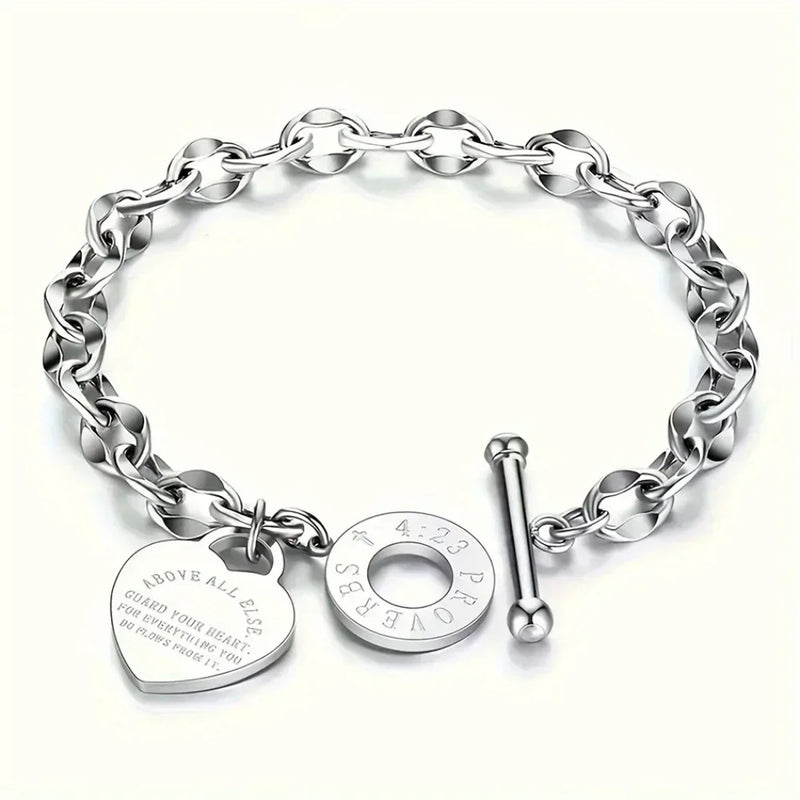 Bracelet en acier inoxydable avec pendentif double cœur