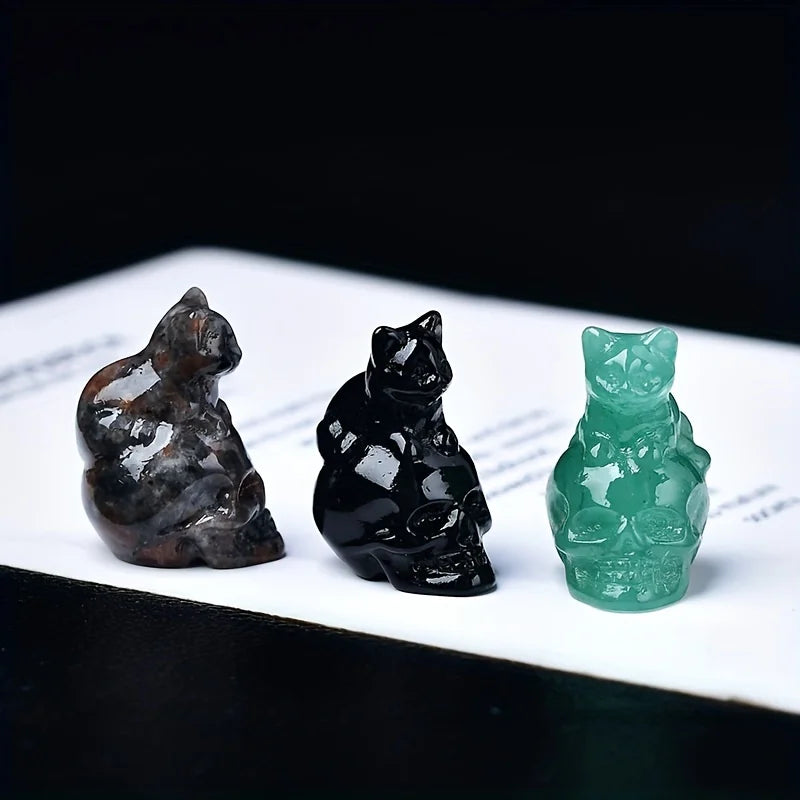 Figurita de Calavera de Gato de Cristal Tallada a Mano