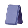 A purple magnetic leather wallet case with a kickstand for an iPhone.