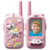 A pink kids video walkie talkie set with a unicorn design and an HD camera.