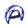 Blue half-moon tambourine with a double row of metal jingles.