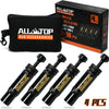 A set of four Allatop automatic deflators for tires, packaged in a box and shown individually.