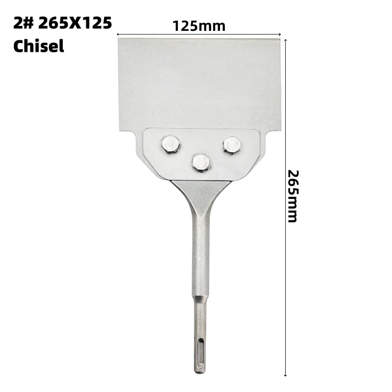 A silver chisel tool with a 125mm shaft and a replacement blade set for floor scraping.