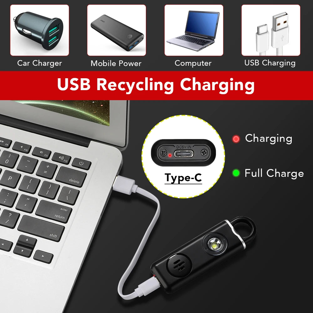 Personal Safety Alarm with LED Flashlight and USB-C Charging