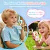 A young boy and girl are using pink walkie talkies for long distance communication outdoors.