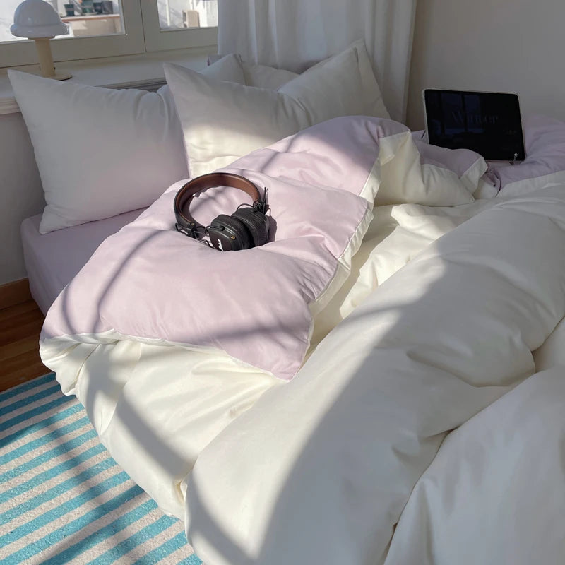 4-Piece Cotton Bedding Set with Duvet Cover, Flat Sheet, and Pillowcases