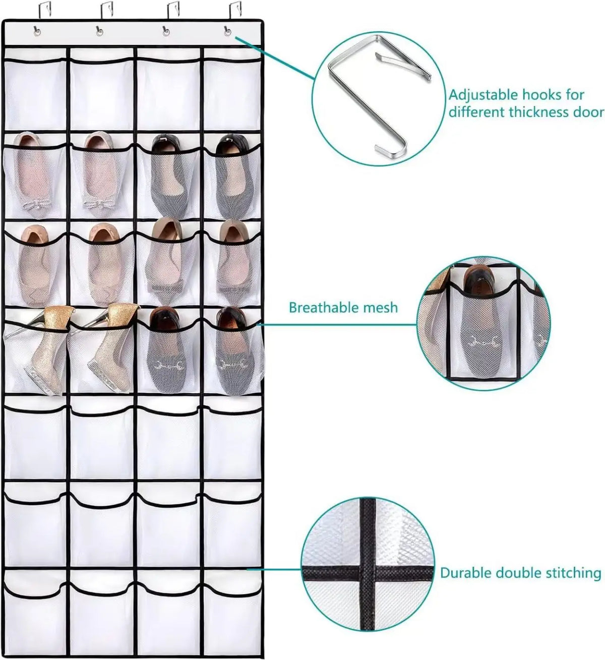 Over-the-Door Hanging Shoe Organizer with Mesh Pockets