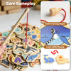Wooden magnetic fishing toys featuring marine animals for kids learning game