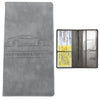 A gray leather slim card holder wallet for vehicle registration, license, and insurance cards.