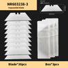 A set of 30 trapezoidal utility blades with a storage box, showing the blade thickness and dimensions.