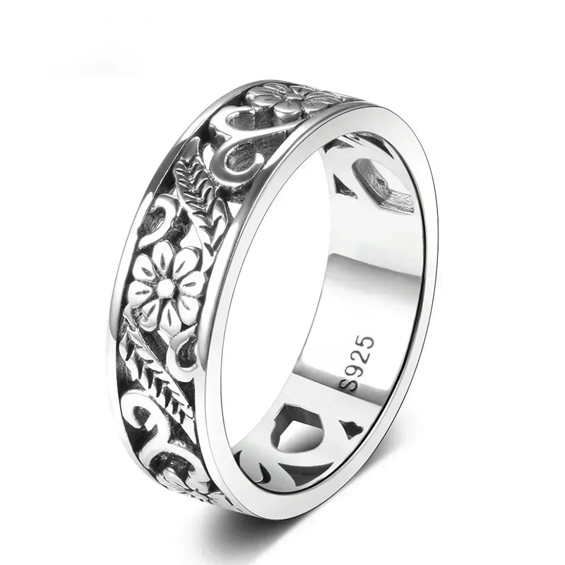 Vintage Hollow Floral Sterling Silver Ring
