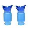 A pair of blue portable urinal designed for travel and outdoor use.