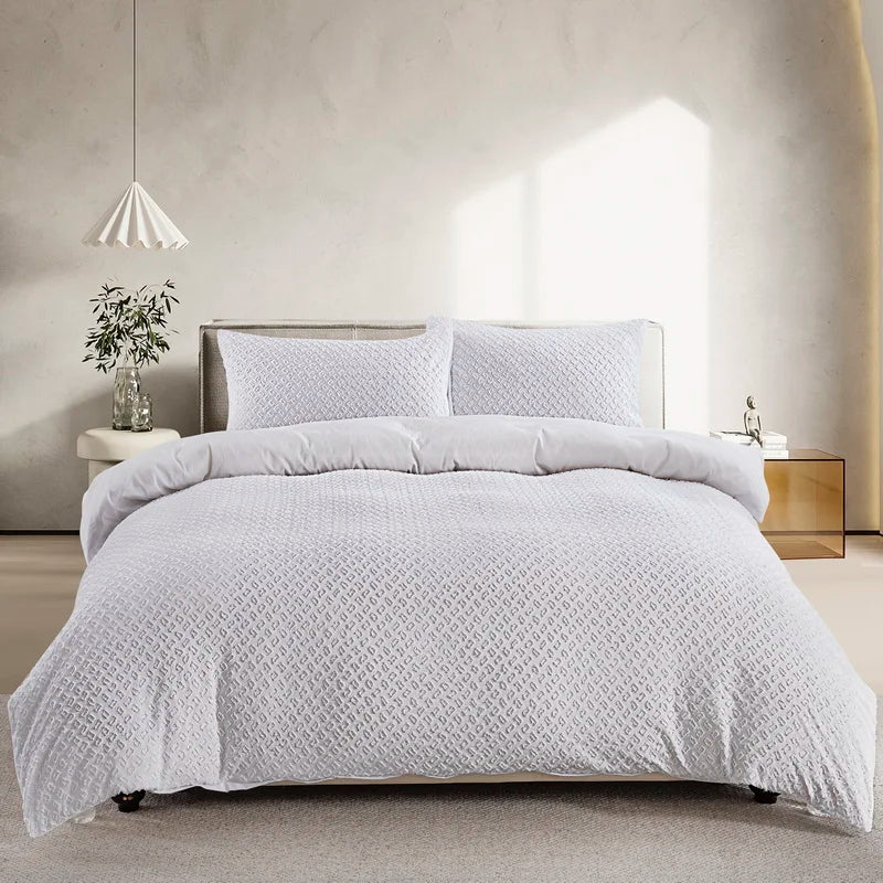 Tufted Boho Chic Duvet Cover Set with Textured Microfiber