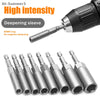 A set of stainless steel deepening sleeve nut driver bits for drills and impact drivers