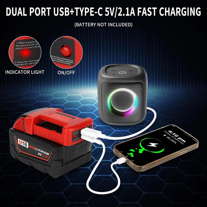 Milwaukee 18V Battery USB & Type-C Power Adapter