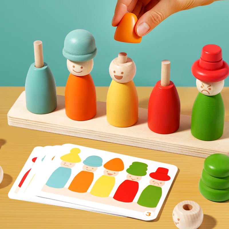 Wooden Color Sorting & Face Matching Toy for Toddlers