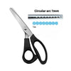 Stainless steel pinking shears with a 7mm circular arc and a 7mm ruler for fabric crafting