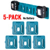 A set of five blue wall-mount holders for Makita 18V batteries and power tools, sold without batteries.
