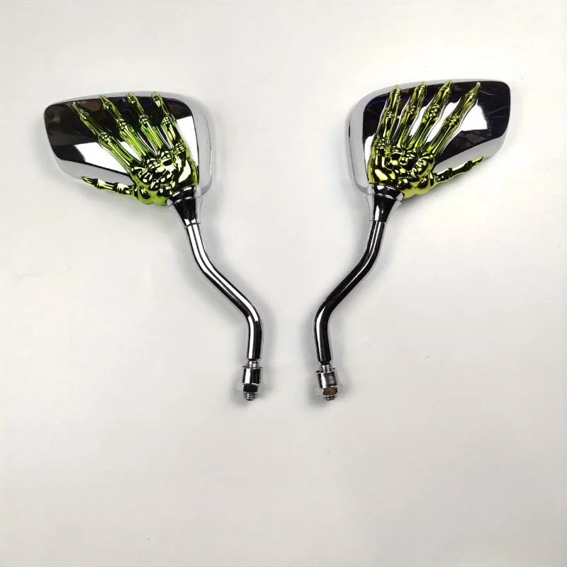 Universal Skull Skeleton Chrome Motorcycle Rear View Mirrors (Left & Right)