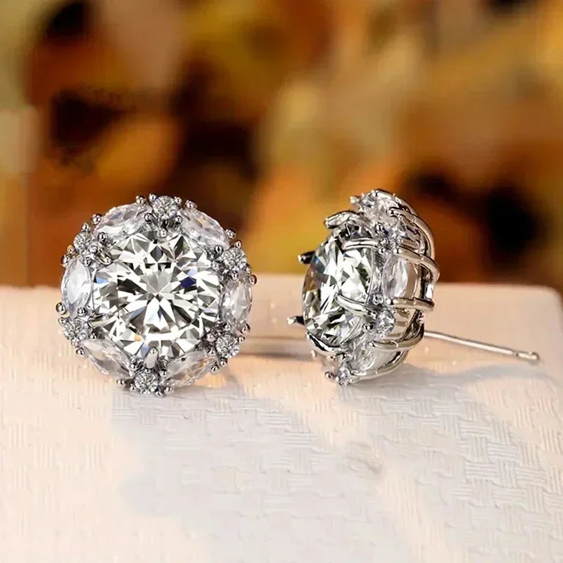 Geometric Cubic Zirconia Stud Earrings
