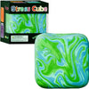 Cube sensoriel marbré vert et bleu pour jouer et soulager