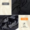 A black silk satin sleep bonnet shown in various folds, with separate images for the outer fabric and lining.