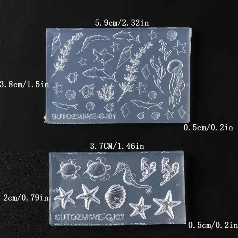 Moules en silicone avec des créatures marines et éléments naturels pour cire de bougie DIY