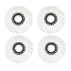 Four white microfiber mop head refills with rotating round pads and black accents.