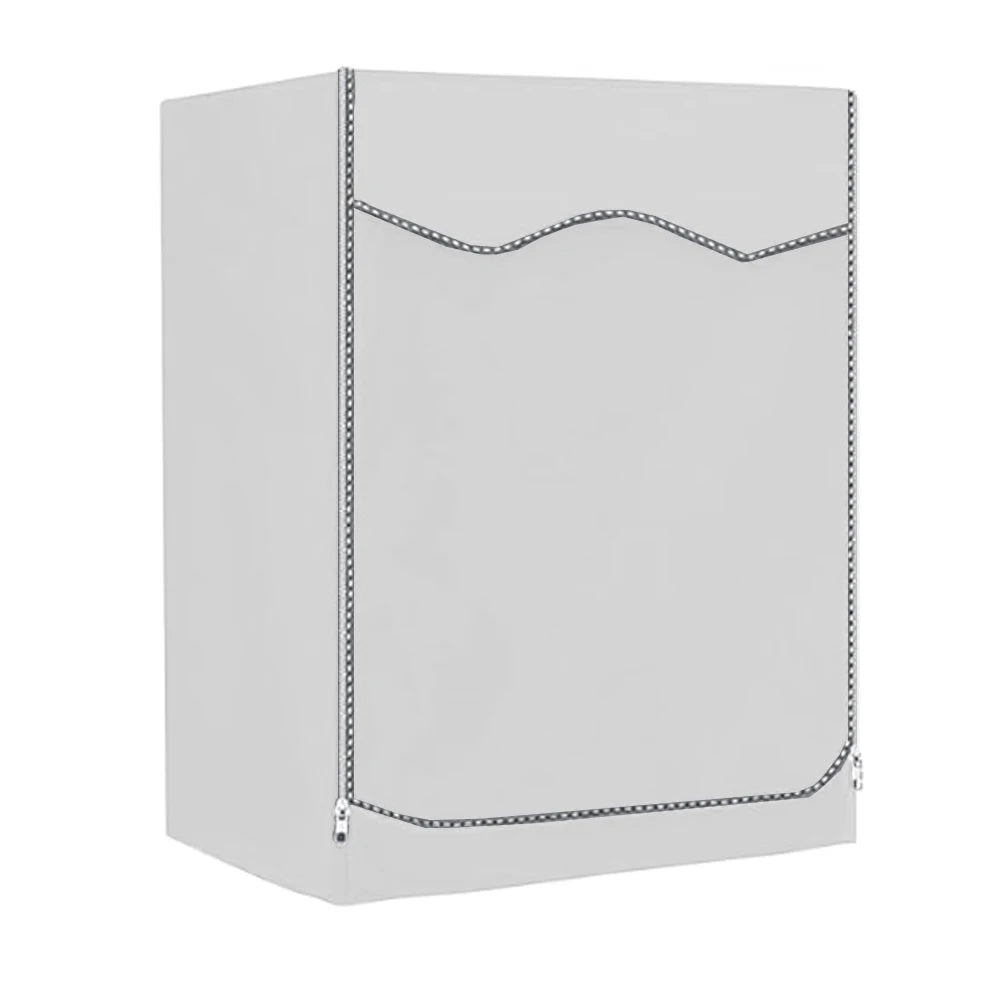 A white waterproof washing machine cover with silver sun protection detailing.