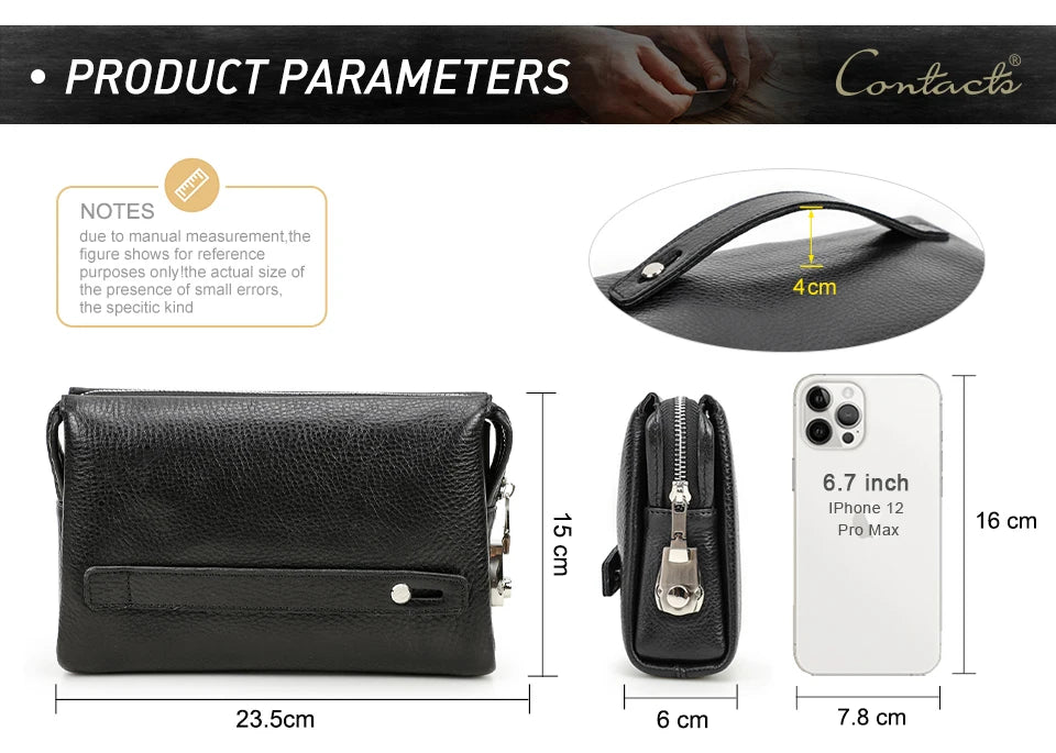 Men's Full-Grain Leather Clutch with Password Lock