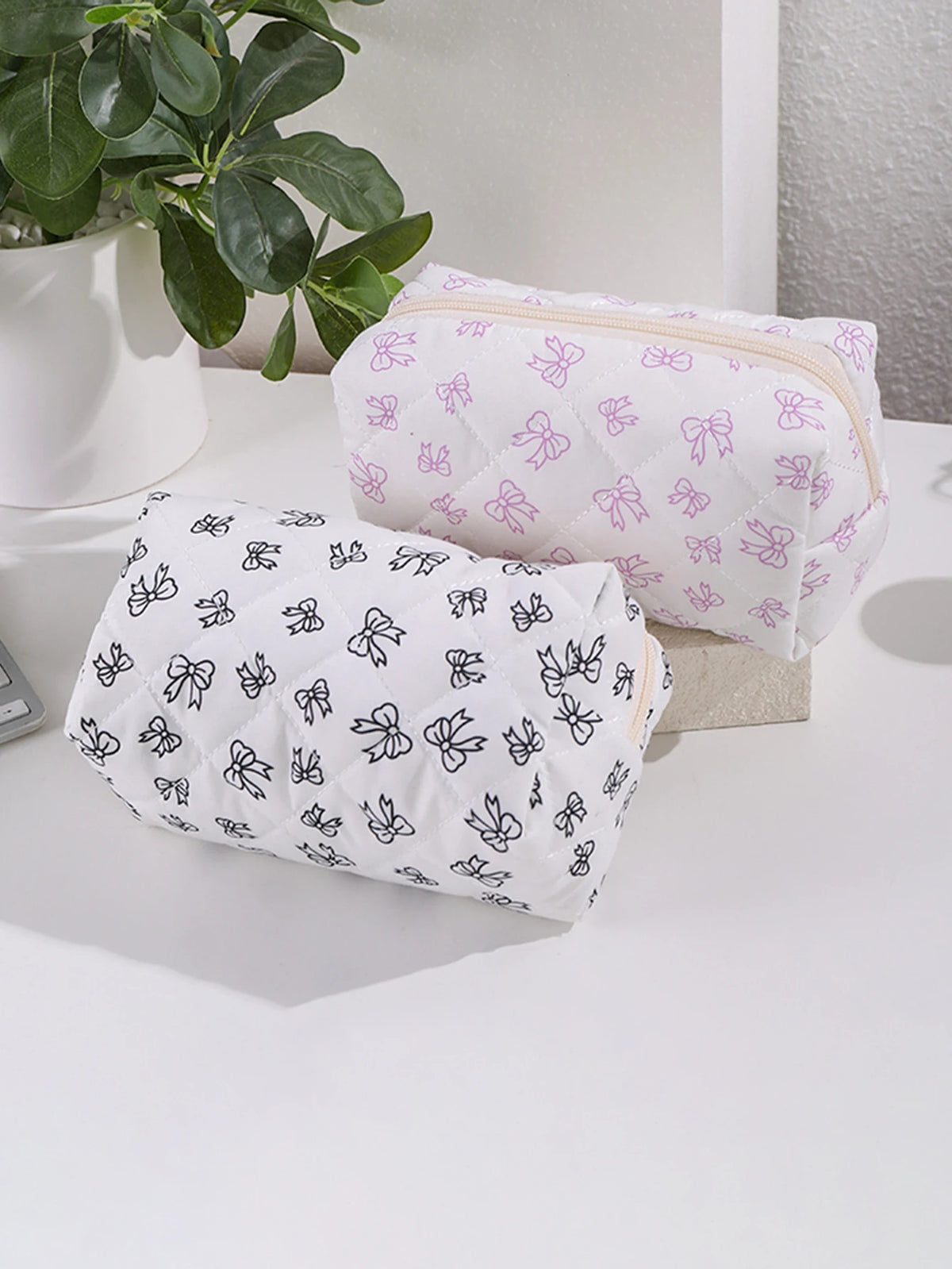 Bowknot Print Makeup Bag - Large Capacity Travel Toiletry Organizer